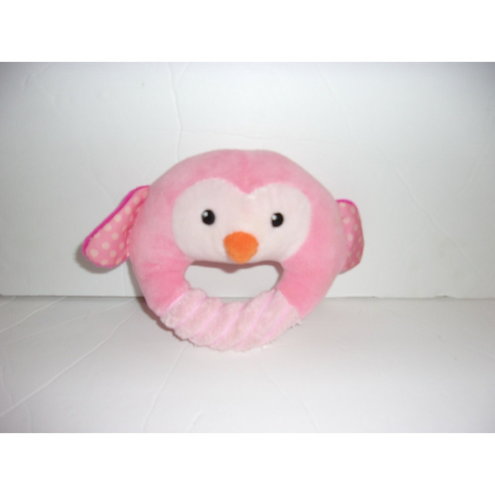 Spark Create Imagine Owl Pink Polka Dot Ears Ring Rattle Crinkle Toy Plush 5"
